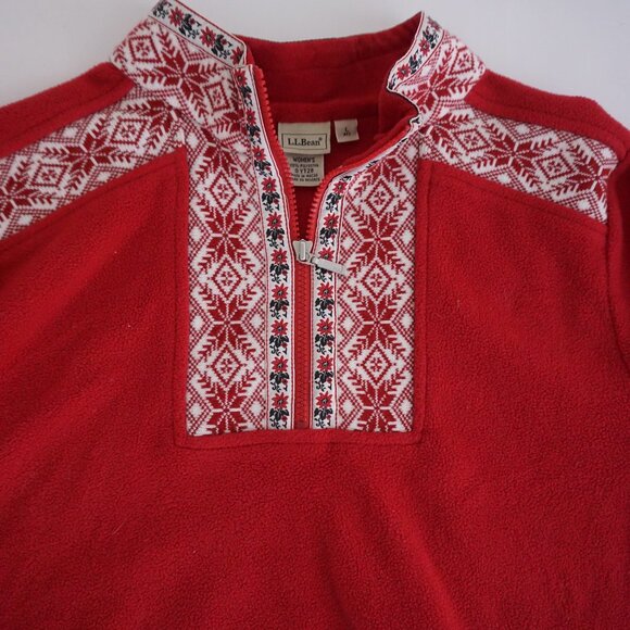 Vintage L.L. Bean Red Fleece Snowflake Trim Pullover Cabincore Après Ski L - Picture 8 of 9